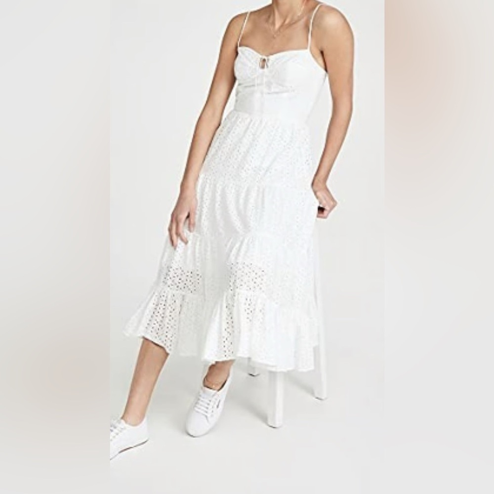 Wayf Timber Bustier White Eyelet Midi Dress